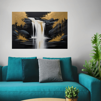 Abstracte Waterval in Gouden Reflectie canvas