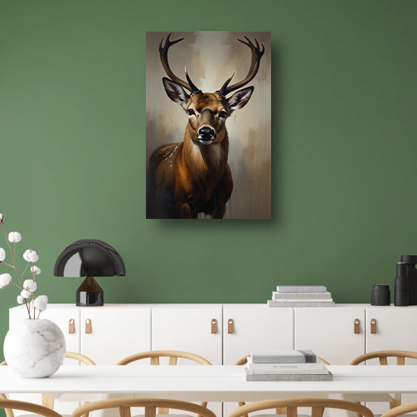 Majestueus hert met imposant gewei in olie canvas