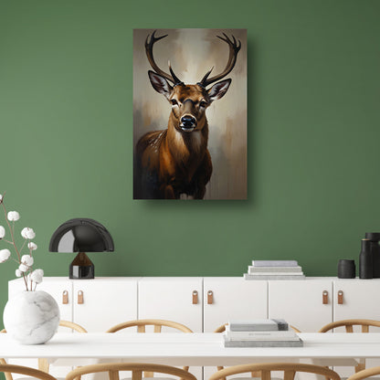 Majestueus hert met imposant gewei in olie canvas