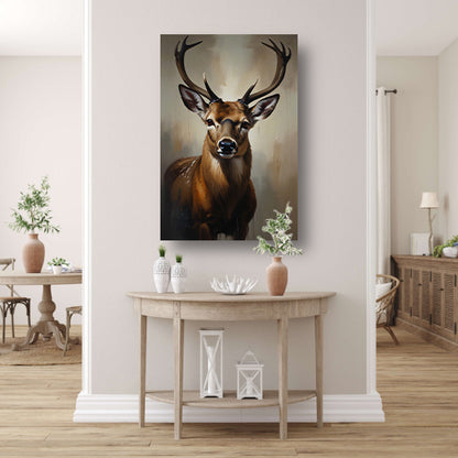Majestueus hert met imposant gewei in olie canvas