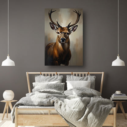 Majestueus hert met imposant gewei in olie canvas