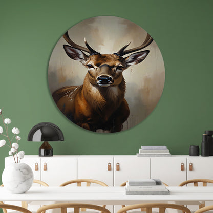 Majestueus hert met imposant gewei in olie aluminium muurcirkel