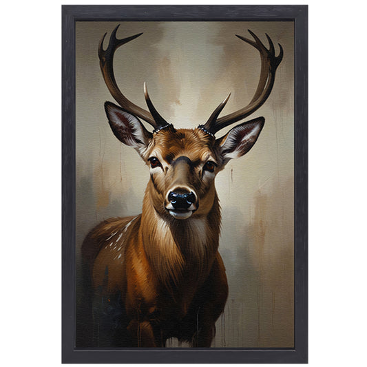 Majestueus hert met imposant gewei in olie canvas met baklijst