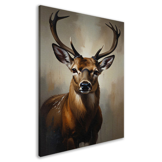 Majestueus hert met imposant gewei in olie canvas