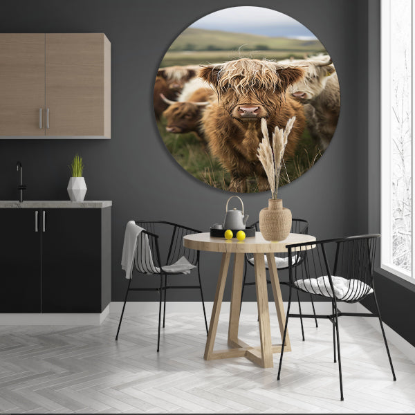 Schotse Hooglander Kalf in Schotse Hooglanden aluminium muurcirkel