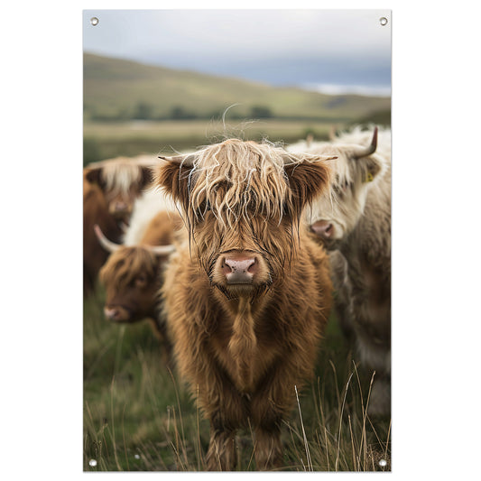 Schotse Hooglander Kalf in Schotse Hooglanden tuinposter