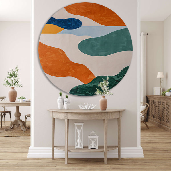 Kleurrijk abstract schilderij met patronen aluminium muurcirkel