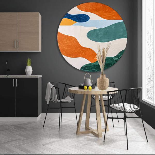 Kleurrijk abstract schilderij met patronen aluminium muurcirkel