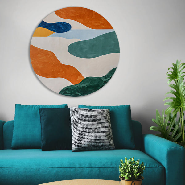 Kleurrijk abstract schilderij met patronen aluminium muurcirkel