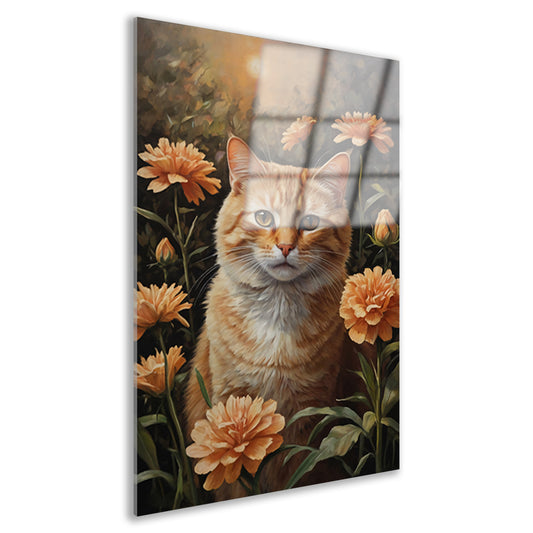 Oranje Kat tussen Bloeiende Goudsbloemen Acrylglas