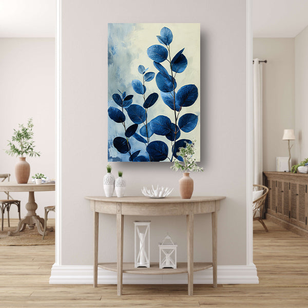 Abstracte Weergave van Blauwe Bladeren in Kunst canvas