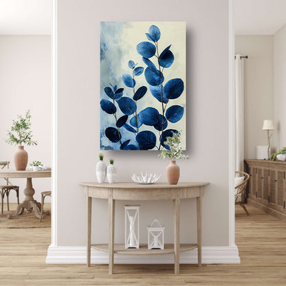Abstracte Weergave van Blauwe Bladeren in Kunst canvas