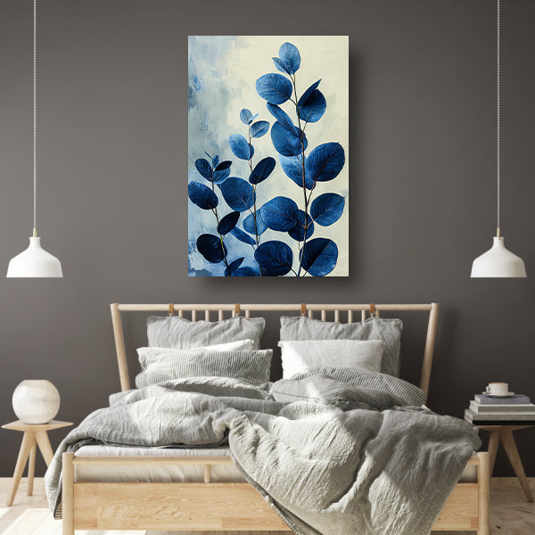 Abstracte Weergave van Blauwe Bladeren in Kunst canvas