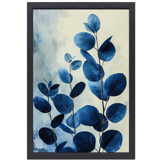 Abstracte Weergave van Blauwe Bladeren in Kunst canvas met baklijst