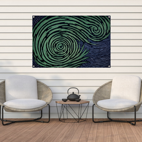 Groene Swirls in Nachtelijke Sfeer tuinposter