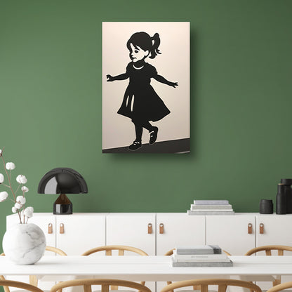 Dansend meisje in eenvoudig zwart silhouet canvas met baklijst