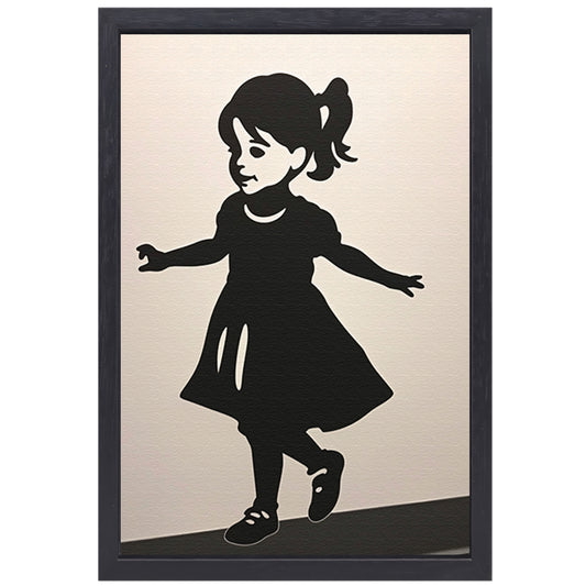 Dansend meisje in eenvoudig zwart silhouet canvas met baklijst