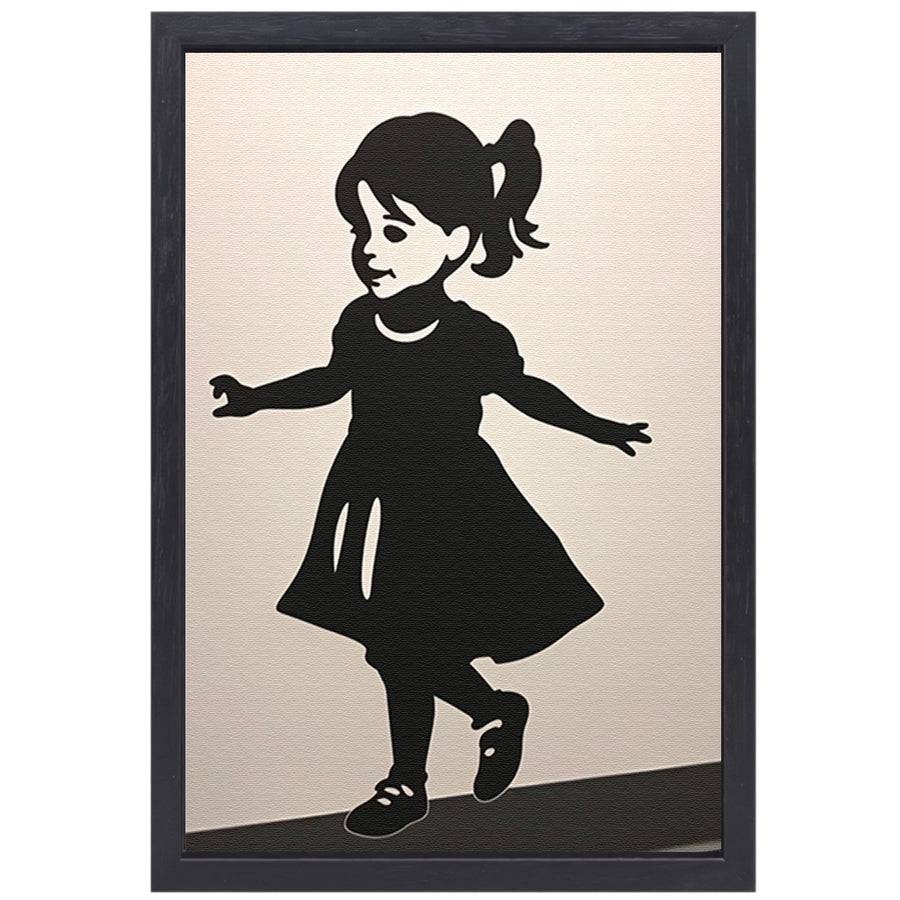 Dansend meisje in eenvoudig zwart silhouet canvas met baklijst