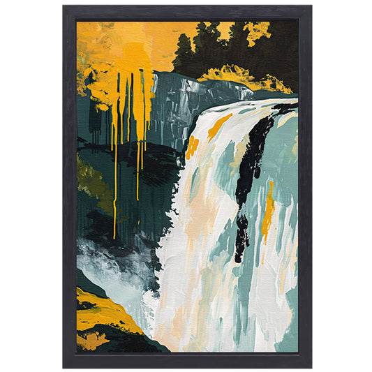 Abstract schilderij van waterval in natuur canvas met baklijst