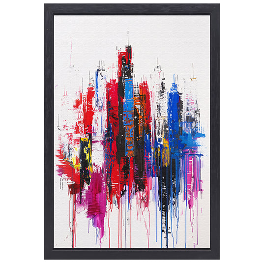 Kleurrijk abstract stadsgezicht op witte achtergrond canvas met baklijst