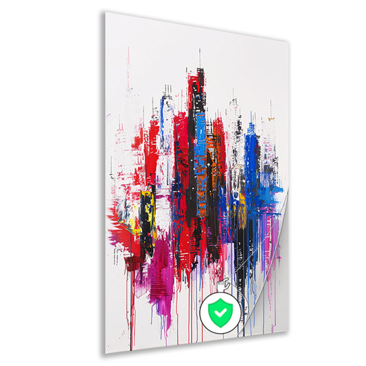 Kleurrijk abstract stadsgezicht op witte achtergrond poster