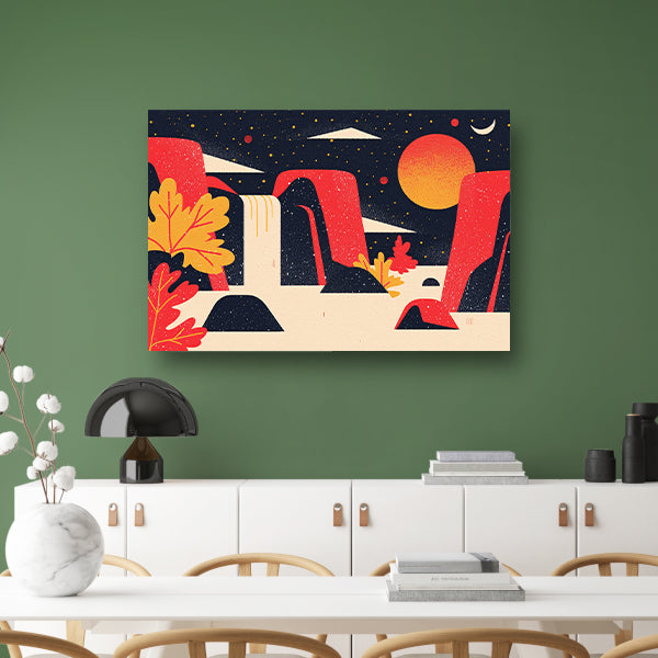 Kleurrijke abstracte waterval met rotsen poster