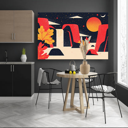 Kleurrijke abstracte waterval met rotsen poster