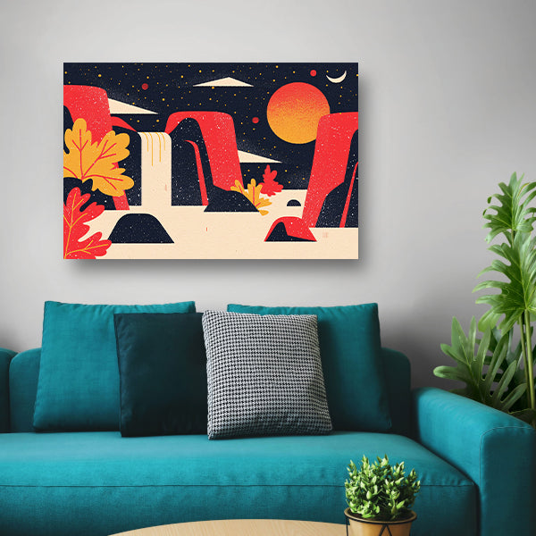 Kleurrijke abstracte waterval met rotsen poster
