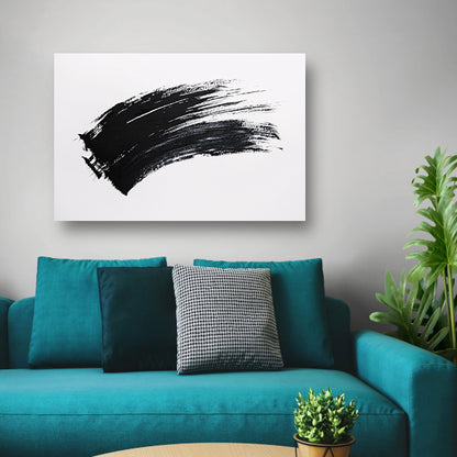 Abstracte zwarte penseelstreek op wit poster