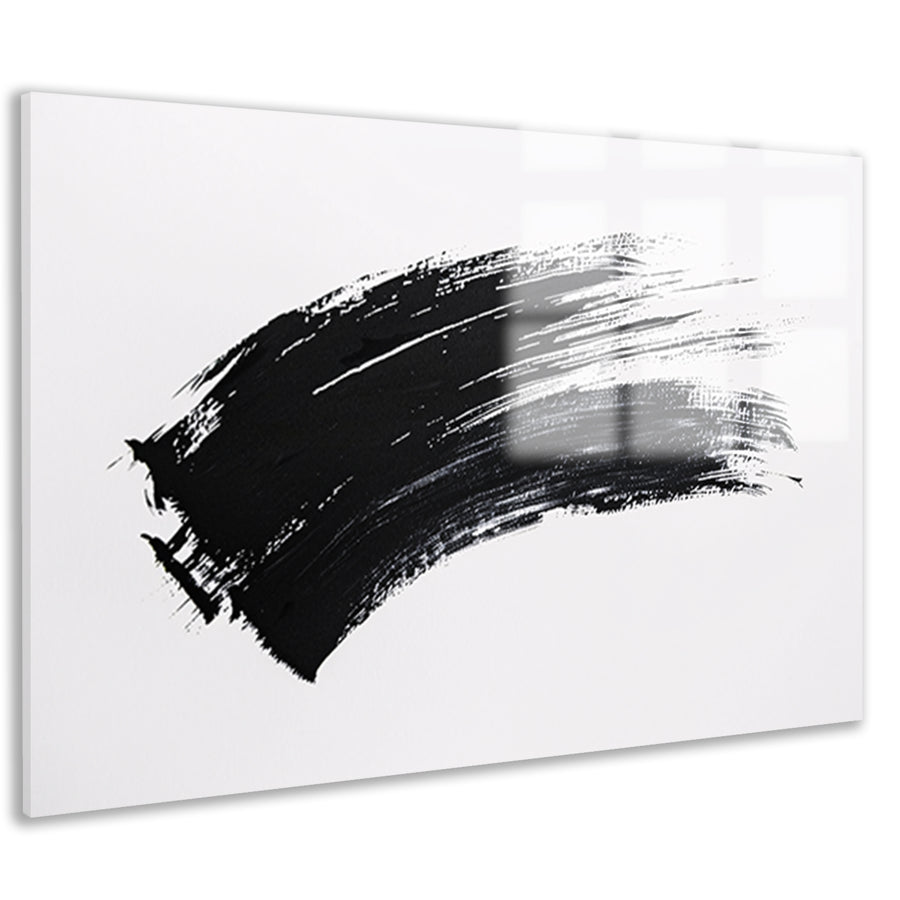 Abstracte zwarte penseelstreek op wit acrylglas