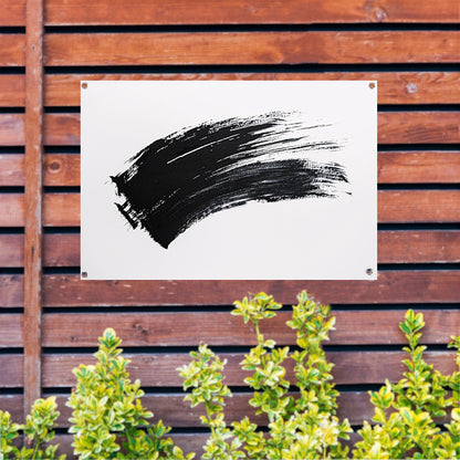 Abstracte zwarte penseelstreek op wit tuinposter