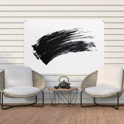 Abstracte zwarte penseelstreek op wit tuinposter