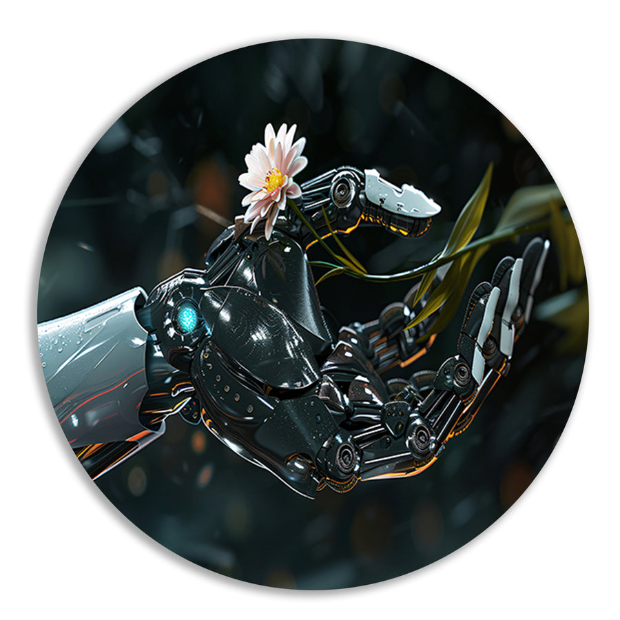 Robotarm met bloem in delicate balans forex muurcirkel