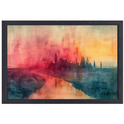 Schemerige Reflecties aan een Rustige Rivier canvas met baklijst
