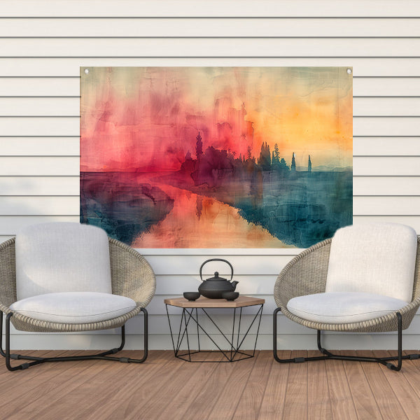 Schemerige Reflecties aan een Rustige Rivier tuinposter