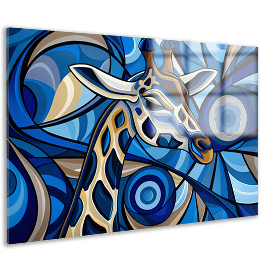 Abstracte schilderij van een giraffe in blauw acrylglas