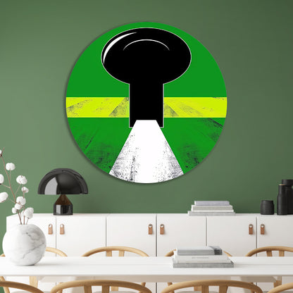 Abstracte Sleutel op Groen Pad aluminium muurcirkel