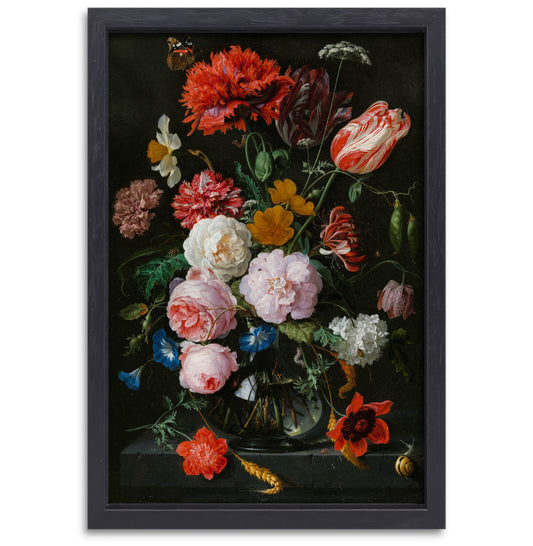 Stilleven met bloemen in een glazen vaas - Jan Davidsz. de Heem canvas met baklijst