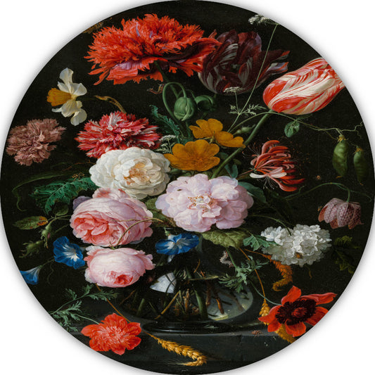 Stilleven met bloemen in een glazen vaas - Jan Davidsz. de Heem forex muurcirkel