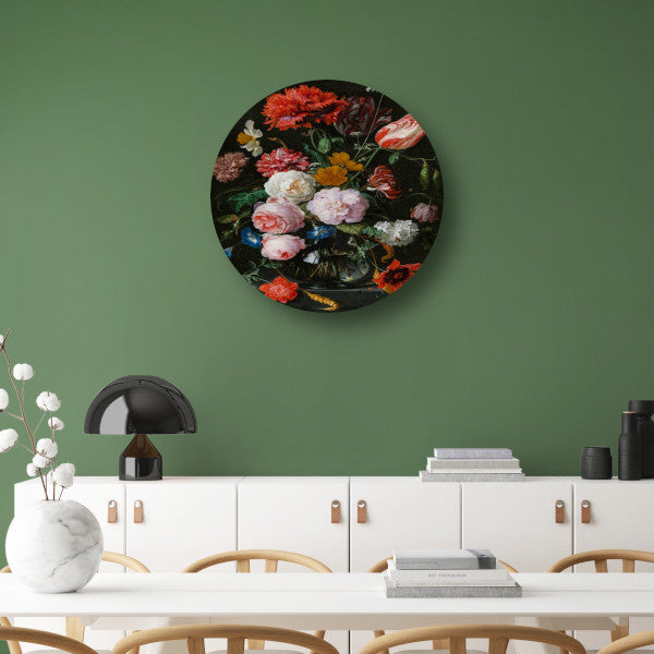 Stilleven met bloemen in een glazen vaas - Jan Davidsz. de Heem aluminium muurcirkel
