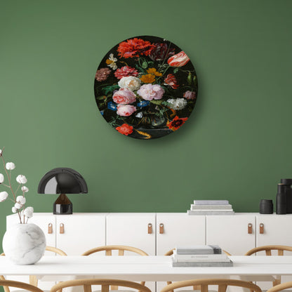 Stilleven met bloemen in een glazen vaas - Jan Davidsz. de Heem aluminium muurcirkel