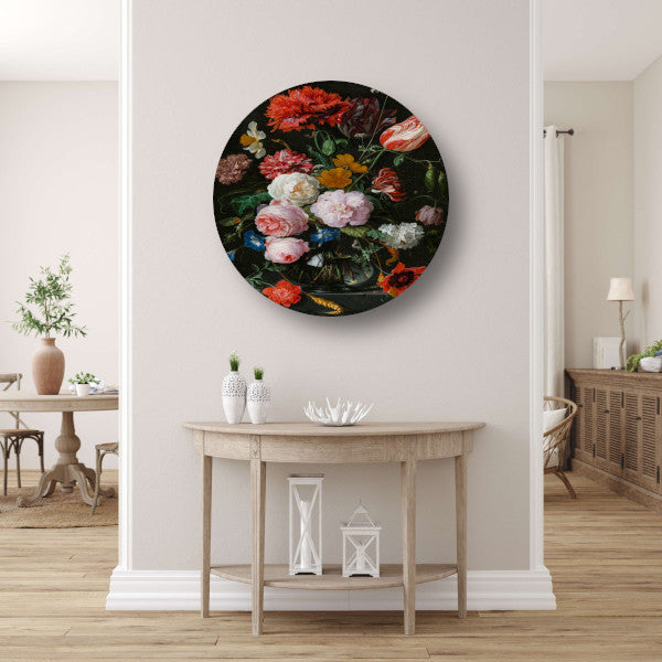 Stilleven met bloemen in een glazen vaas - Jan Davidsz. de Heem aluminium muurcirkel