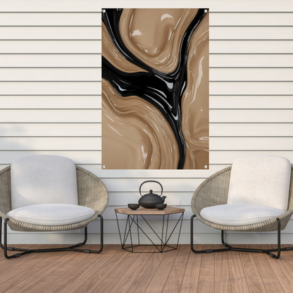 Abstracte Golvende Vormen in Beige en Zwart tuinposter