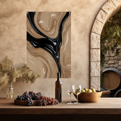 Abstracte Golvende Vormen in Beige en Zwart tuinposter