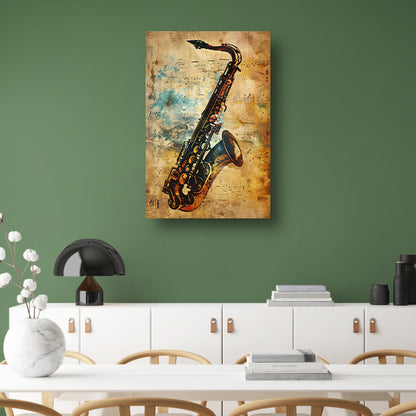 Abstracte Saxofoon op Muziekpapier poster