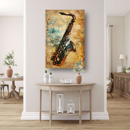 Abstracte Saxofoon op Muziekpapier canvas
