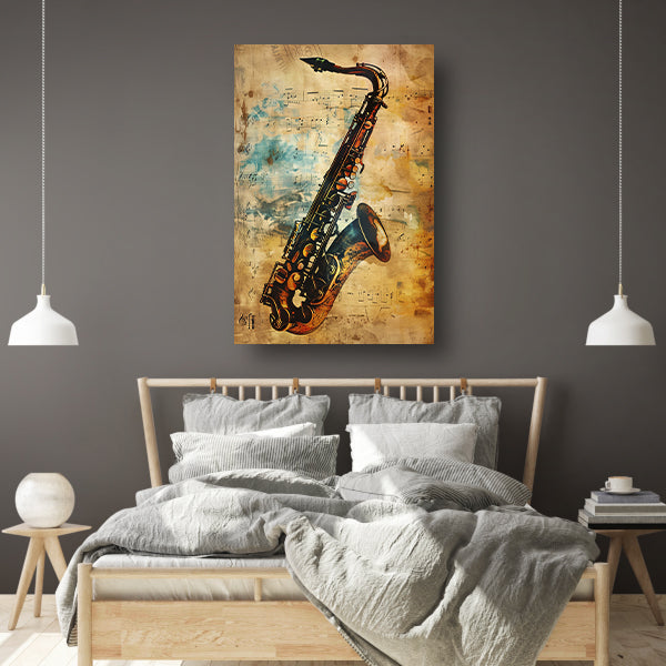 Abstracte Saxofoon op Muziekpapier canvas