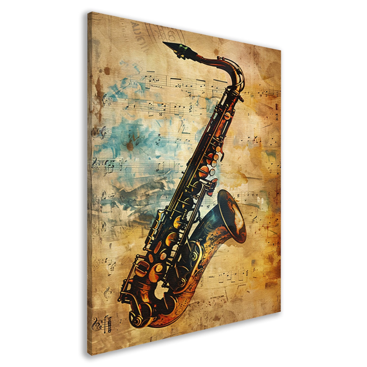 Abstracte Saxofoon op Muziekpapier canvas