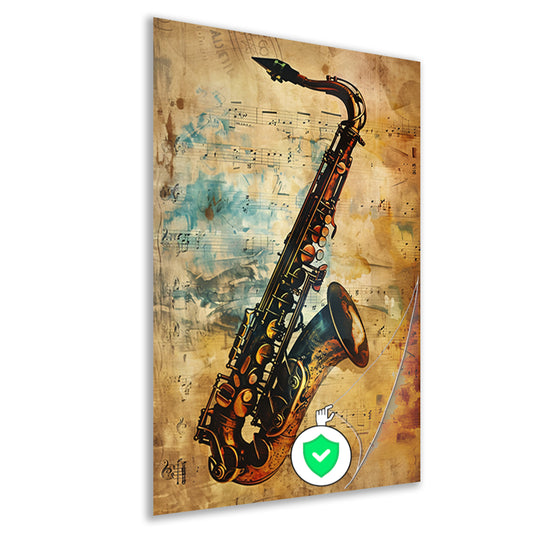 Abstracte Saxofoon op Muziekpapier poster