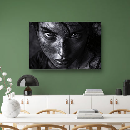 Zwart-wit portret van intense vrouw canvas